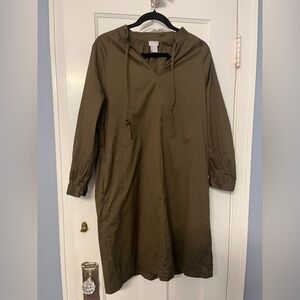 Chico's Wome’s Olive Green Cotton Poplin Shift Dress Knee Work Casual Large